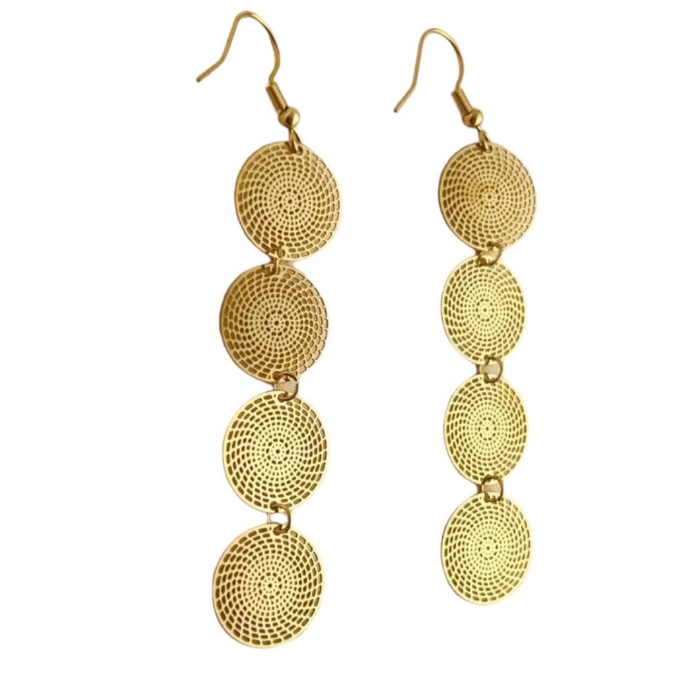Stainless Steel Electroplated Gold Cut Metal Drop Earrings